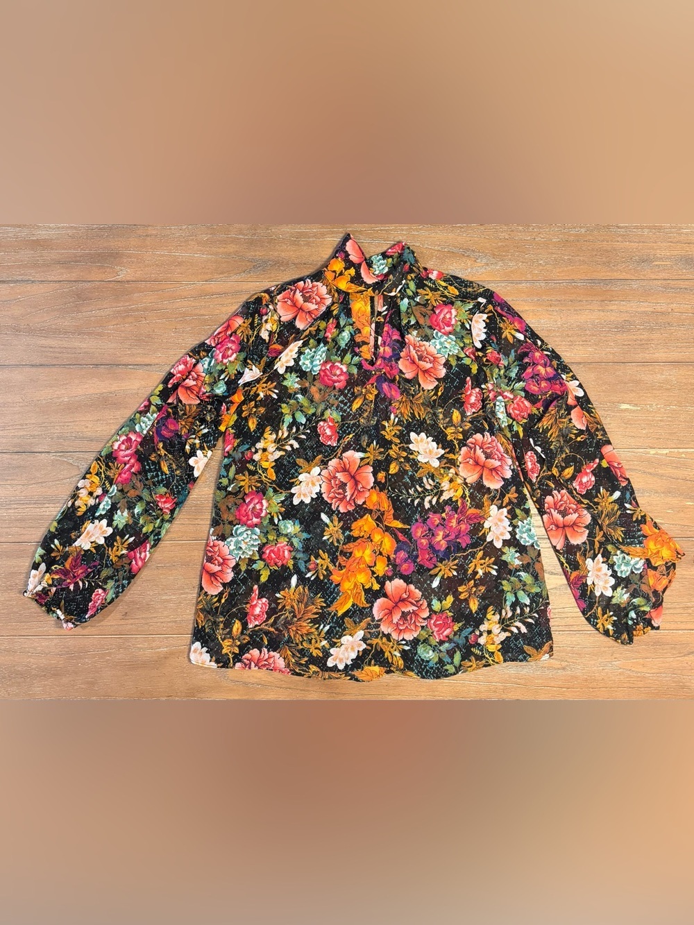 BOLD elements Black Floral High-Neck Tunic with Pink & Orange Accents